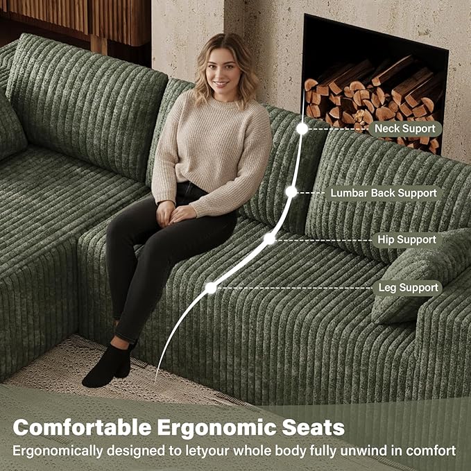103 L Shaped Boneless Sectional Couches for Living Room Comfy Sectional Couches Deep Seat Modular Sofa Cloud Fluffy Couch with Left Facing Chaise No Assembly Needed Olive Green