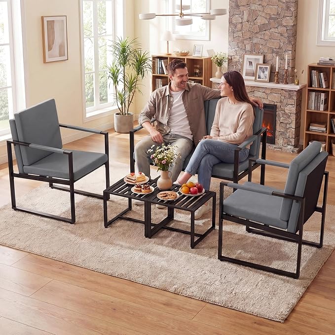 Giantex Modern Loveseat Sofa 2-Seater Sofa with Solid Metal Frame &amp Removable Back Cushions Spacious Seat &amp Supportive Armrests Indoor Couch for Living Room Bedroom Office (Gray)
