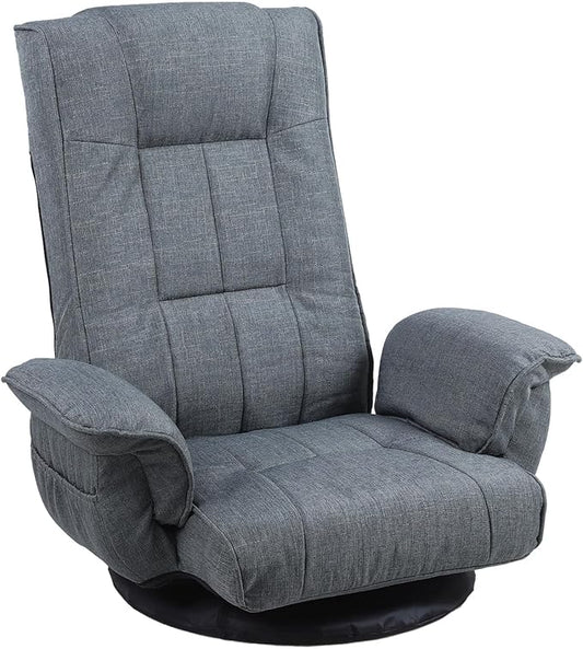 360 Degree Swivel Floor Chairs for Adults Gaming Floor Chair with Back Support 14 Angles Adjustable Comfortable Floor Lounge Chair Folding Video Game Chairs Office Bedroom 201 (Dark Grey)