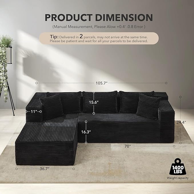 Garvee Modular Sectional Sofa Cloud Sectional Couch 106 Comfy Fluffy L Shaped Couches for Living RoomOversized Sofa Sleeper with Deep Seat No Assembly Required