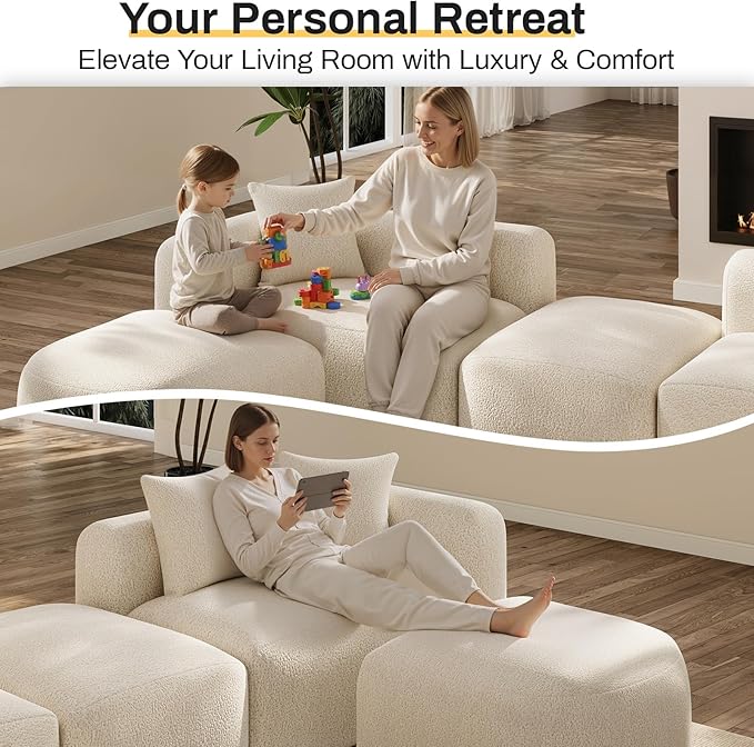 OUYESSIR Modern Oversized Curved Sectional Sofa for Living Room 119 Luxury Plush Chenille Convertible Modular Sectional Sofas with OttomanMinimalist L-Shape Curved Cloud Couch Cream White