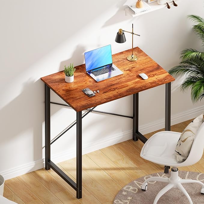 OLIXIS 32 Inch Home Office Desk Small Computer Work Table with X-Shaped Reinforcement Home Simple Modern Writing Study Table 2 Pack Rustic Brown