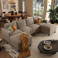 101 Inch Brown Corduroy Sectional Sofa U Shaped Sectional Sofa with 2Ottomans 6 Seater Convertible Corduroy Sofa Comfortable Living Room Couch (Camel 4 Seat with 2 Ottoman)