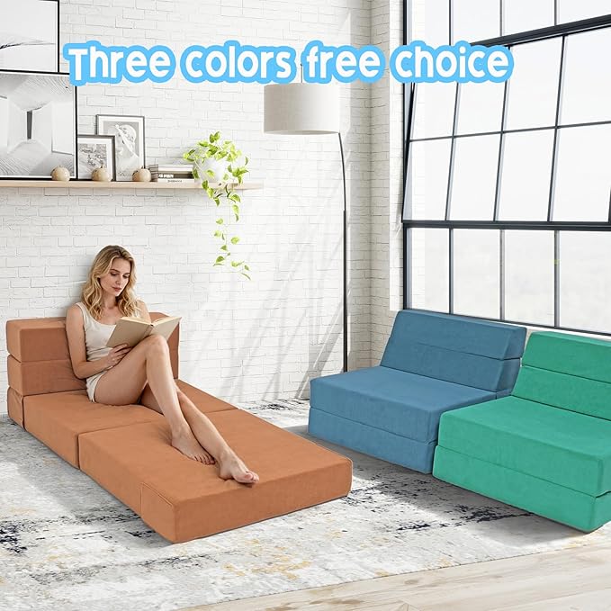Folding Sofa Bed 4 in 1 Convertible Sleeper Chair with Washable Cover Memory Foam Fold Out Chair Bed Foldable Mattress with Back Support for Living Room Dorm Guest Room Home Office Coffee Brown