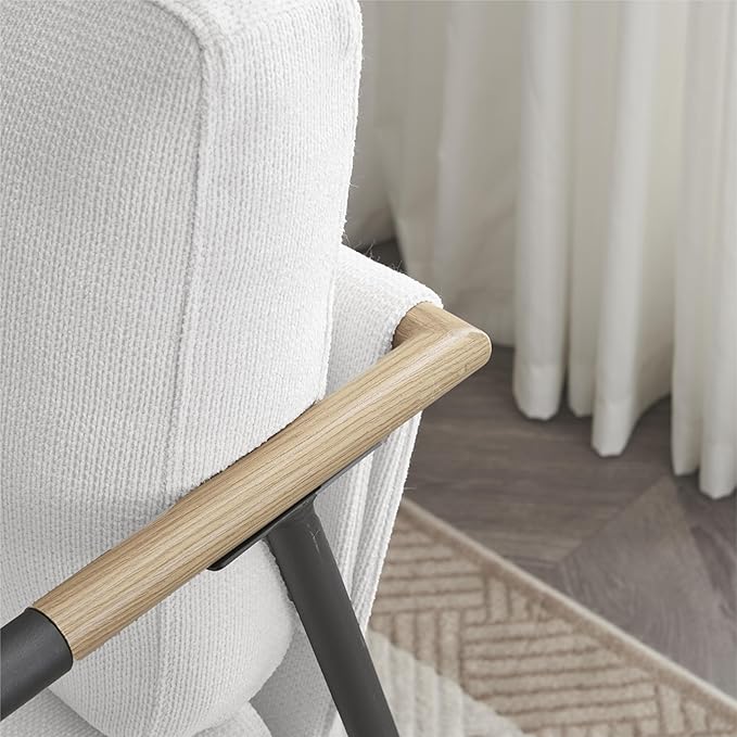Modern Chic Accent Chair with Metal e Upholstered Chenille Living Room Chair with Removable Seat and Back Cushion Comfy Reading Chair for Bedroom White GH427
