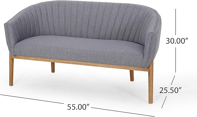 Great Deal Furniture Noble House Galena Mid-Century Fabric Loveseat in Charcoal