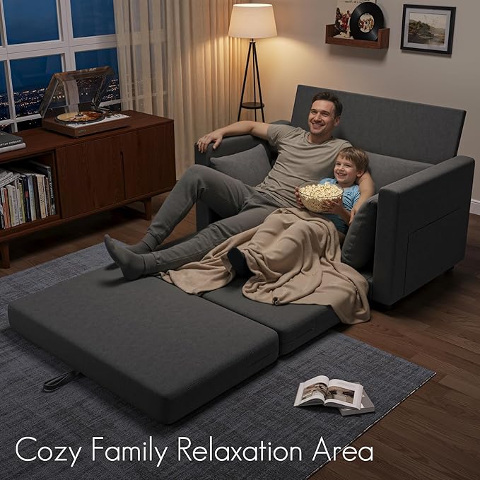 Loveseat Sofa Bed 51 in Folding Couch Bed for Small Space 2 Persons Reading Chair &amp Kids Temporary Playing Bed Rest Dark Gray