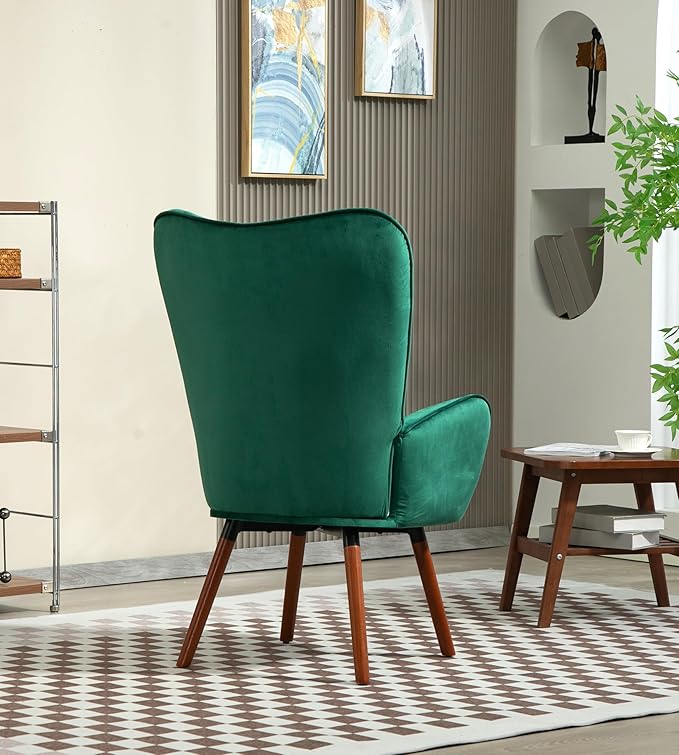 Chic Accent Arm Chairs for Living Room Bedroom or Home Office Button-Tufted Midcentury Armchair with Wingback Design and Splayed Legs Green