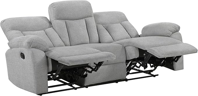 Lexicon Manual Double Recliner Couch for Living Room Chenille Fabric Upholstered Reclining Sofa Home Theater Seating Easy Assembly Recliner Couch Gray