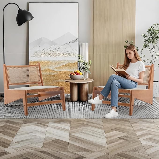 HAOBO Home Rattan Chair Mid Century Modern Accent Chair for Reading Living Room Home Bedroom