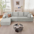 140 Modular Sectional Sofa Modern Corduroy Cloud Couch with Deep Seat Boneless Couch Upholstered 4-Seater L-Shaped Sofa for Living Room No Assembly Required (Grey 1 Ottoman)