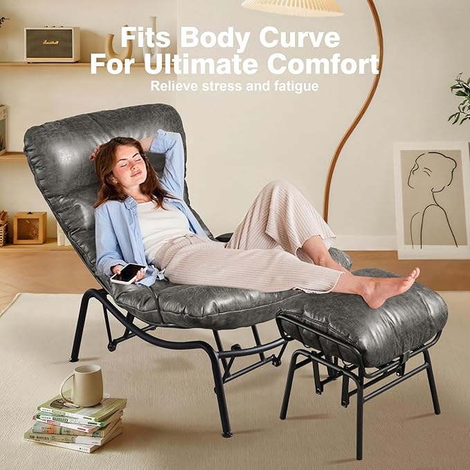 ovios Rocking Chair with Ottoman Glider Recliner with Footrest Lazy Accent Armchair with Comfy Cushion for Living Room Bedroom Office Suede Leather Grey