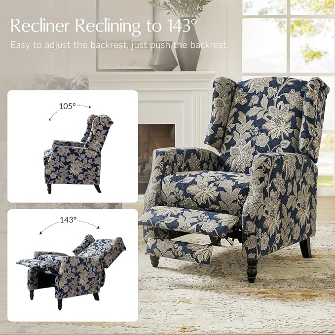 Mid Century Modern Wingback Recliner Chair Upholstered Push Back Recliner Sofa Lounge Armchair for Living Room Home Theater Accent Chairs Recliners Couches