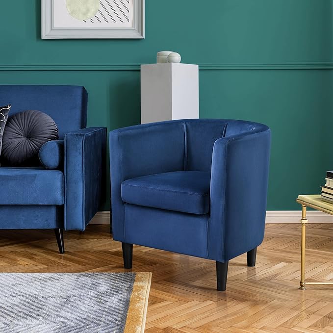 Topeakmart Velvet Club Chair Elegant Style Accent Chair Upholstered Armchair for Living Room Reception Room Bedroom Blue