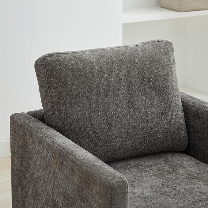 360° Swivel Accent Chair Square Modern Comfy Chair with Metal Base &amp Thicked Cushion Upholstered Lounge Reading Armchair Cloud Sofa Chairs for Living Room Bedroom Office Club(Chenille Charc