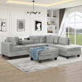 Ball &amp Cast L-Shape Sectional Couch with Storage Ottoman105 Couches for Living Room W/ 2 Pillows &amp Cup Holders6 Seat Velvet Sleeper Sofa W/Reversible ChaiseComfy Couches for ApartmentGray
