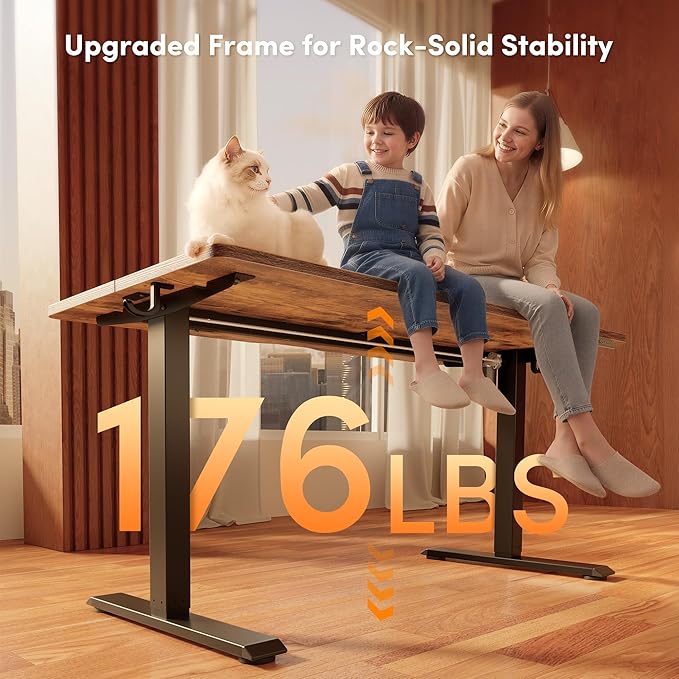 FEZIBO Standing Desk 55×28 Inches Electric Height Adjustable Sit Stand Up Computer Office Desk with Splice Board Black Frame/Rustic Brown TOP