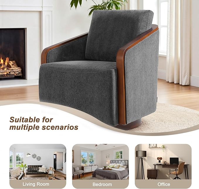 360° Swivel Barrel Chair Upholstered Swivel Round Barrel Chair Comfy Chenille Fabric Single Club Armchair Accent Chair for Living Room Reading Room Bedroom Dark Gray