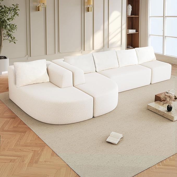 144 Sectional Couches for Living Room Comfy U-Shaped Cloud Couch with Chaise Lounge Modern Deep Seat Boneless Sofa No Assembly Required (Boucle White)