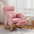 GarveeHome Teddy Fleece Rocking Chair with Footrest Modern Nursery Glider Chair with Side Pockets and Pillow Rocker Chair for Living Room Bedroom Nursing Room Pink