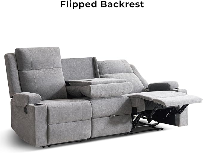 Large Manual Reclining Sofa – 3-Seater Chenille Reclining Couch with Cup Holders Wide Seat Easy Assembly &amp Spill-Resistant Fabric – Cozy Reclining Sofa for Living Room Apartment RV