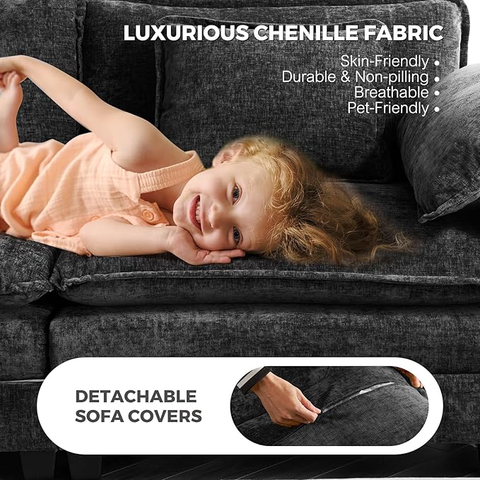ELUCHANG Oversized 150 Modular Sectional Sofa Comfy Cloud Couch U Shaped Deep Seat Sofa Couches for Living Room 7-Seater Modern Sofa with Movable Ottoman DIY Combination - Chenille Black | Easy t
