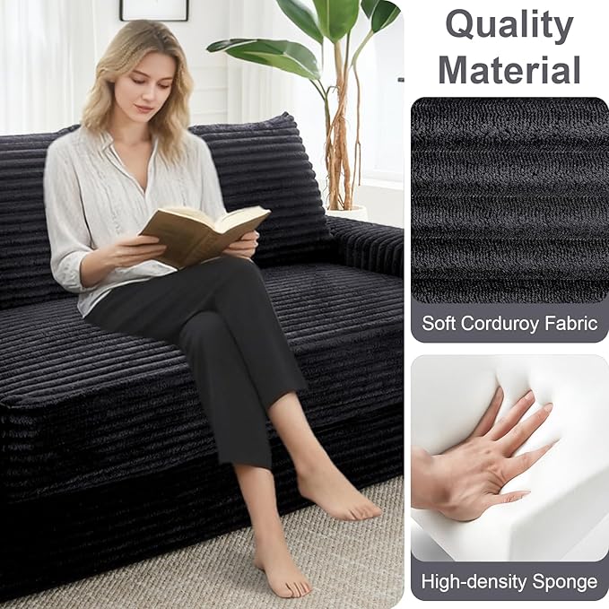 GNIXUU 71 Corduroy Cloud Loveseat Sofa 2 in 1 Convertible Sleeper Sofa with Fixed-Shape Frame Comfy Folding Boneless Love Seat Couches for Living Room Apartment Small Spaces Drak Grey
