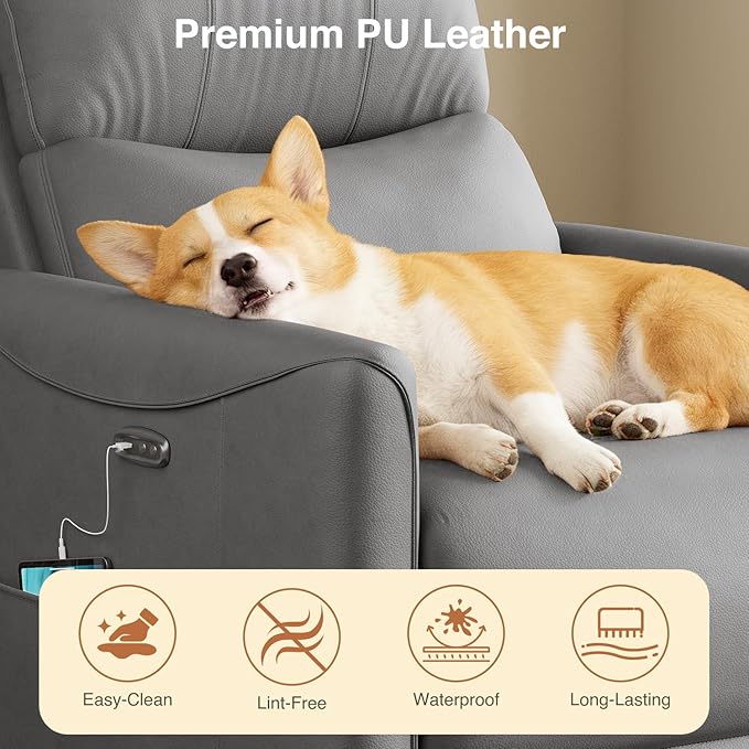 Kidirect Power Swivel Rocker Recliner 360° Swivel Recliner Chairs for Nursery Pu Leather Power Recliner Chair with USB Port and Side Pocket Electric Glider Rocking Chair for Living Room
