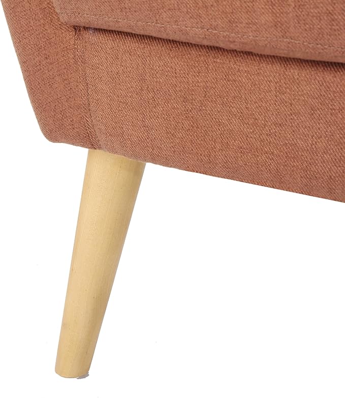 Mid-Century Accent Chairs Modern Upholstered Living Room Chair Cozy Armchair with Wood Legs for Bedroom/Office/Cafe/Living Room (Orange + Linen)