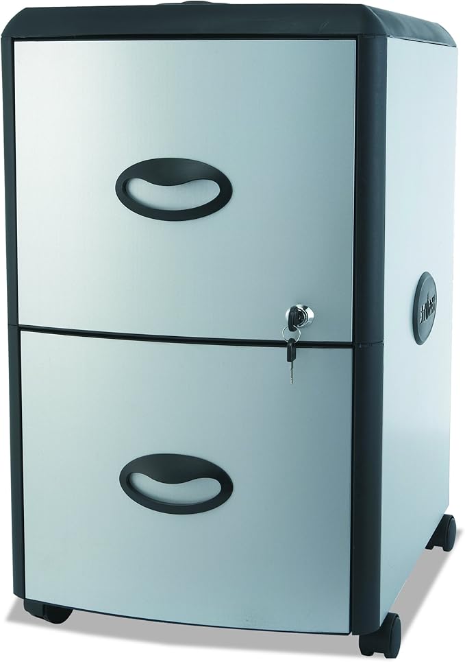 Storex Plastic 2-Drawer Mobile File Cabinet with Metal Accents Roll Top Gray/BlackGrey 19 x 15 x 25 inches