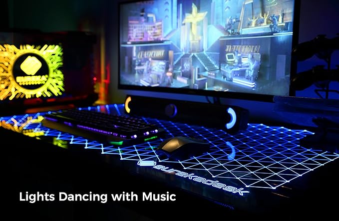 EUREKA ERGONOMIC RGB LED Gaming Desk Music Sync Lights Up Tempered Glass Desktop 43 GTG I43 Home Office Computer Table W Controller Rack 4 USB Charging Ports APP Control