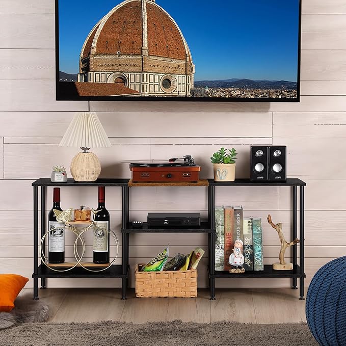 TV Stands for Living Room 50 inch TV Stand with Power Outlet Entertainment Center with Storage 3 Tier TV Console Table for 50 43 40 32 inch TV Black