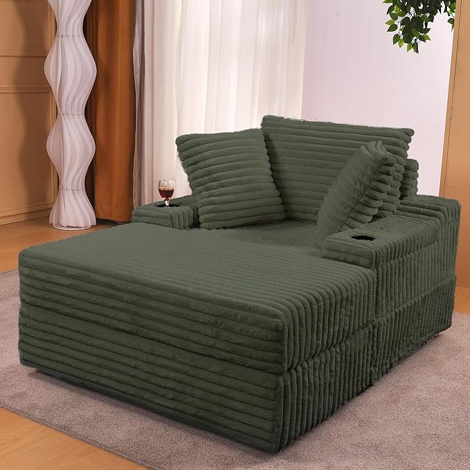 Garvee Oversized Chaise Lounge Chair Indoor with Storage Ottoman Upholstered Corduroy Sofa Bed Cloud Couch with 3 Pillows Single Sleeper Sofa Chair for Living Room Bedroom