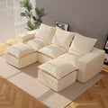 107 Boneless Comfortable Couch with Chaise U Shaped Modular Sectional Couches for Living Room Beige Corduroy Sofas with Ottoman Compressed Sofa in a Box No Assembly Required