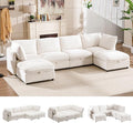125 Oversized Modular 6 Seater Sofa with Removable Covers and Storage Convertible U L-Shaped and Sleeper Sectional Modern Corduroy Couches with Ottoman Chaise for Living Room Apartment White