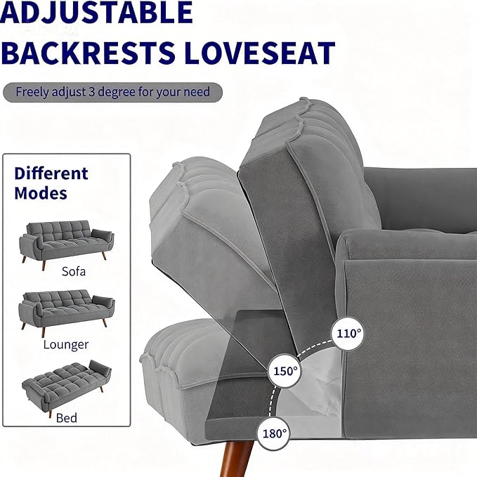 Convertible Futon Sofa Bed Modern Futon Couch with 2 Pillows Small Futons Couch with Adjustable Armrest &amp Backrest Loveseat Sofa Bed for Living Room Bedroom Deep Gray