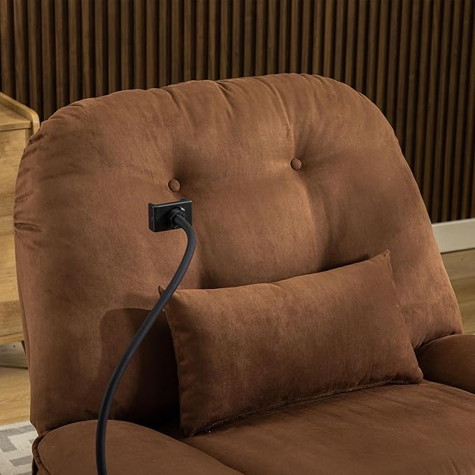 Oversized Electric Recliner Chair 360 Swivel Rocking Glider Rocker for Adults Modern Ergonomic Lounge for Living Room Phone Stand&amp Smart Voice Control Theater Seating (Brown Fabric)