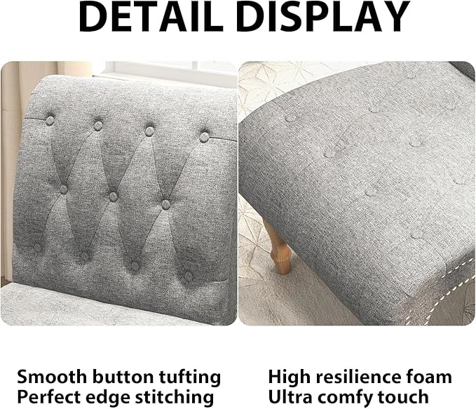 Simore Fabric Accent Chair Set of 2Modern Button-Tufted Living Room Chairs Upholstered Armless Bedroom Chair with Wooden Legs