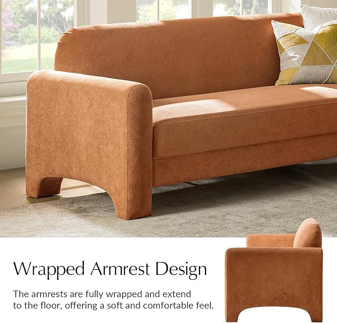 HULALA HOME 84 Modern Curved Sofa Comfy Chenille Couch with Wrapped Armrests 3 Seater Sofa for Living Room Easy to Assemble Orange