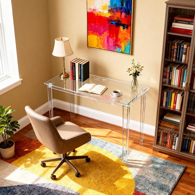 Acrylic Desk Clear Modern Writing Table for Home Office (Clear Nomal)