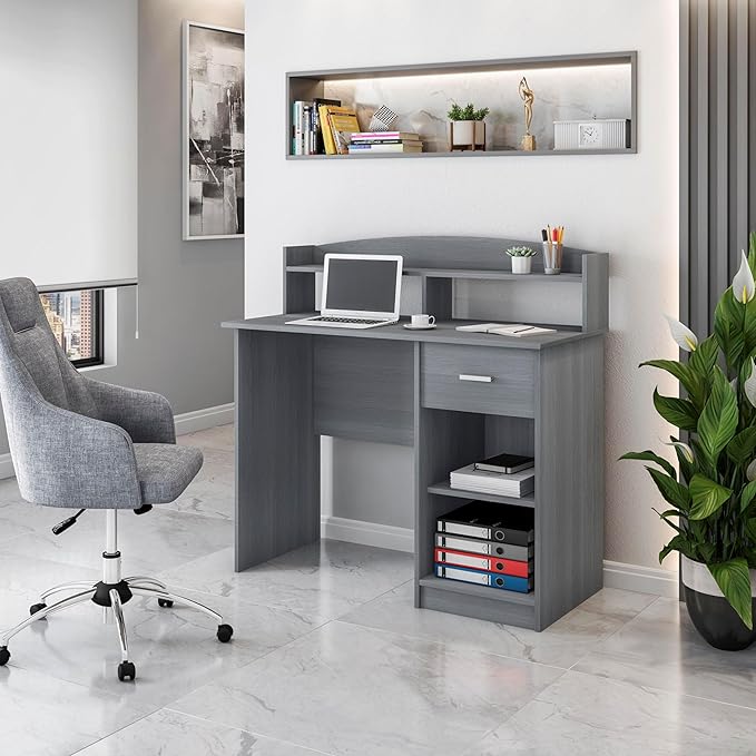 Techni Mobili Modern Office Hutch Writing Desk Grey