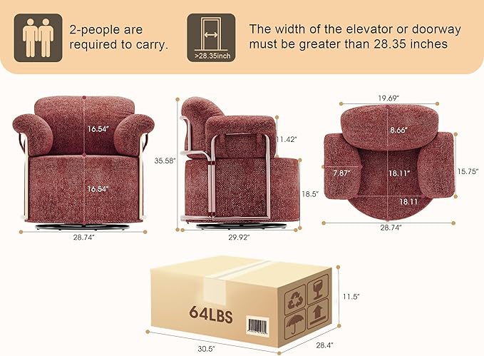 Swivel Accent Chair 360° Bouclé Barrel Chair with Sturdy Metal Frame Red Round Accent Chair with Deep Seat &amp Thick Armrests Soft Reading Lounge Chair for Bedroom Living Room Office