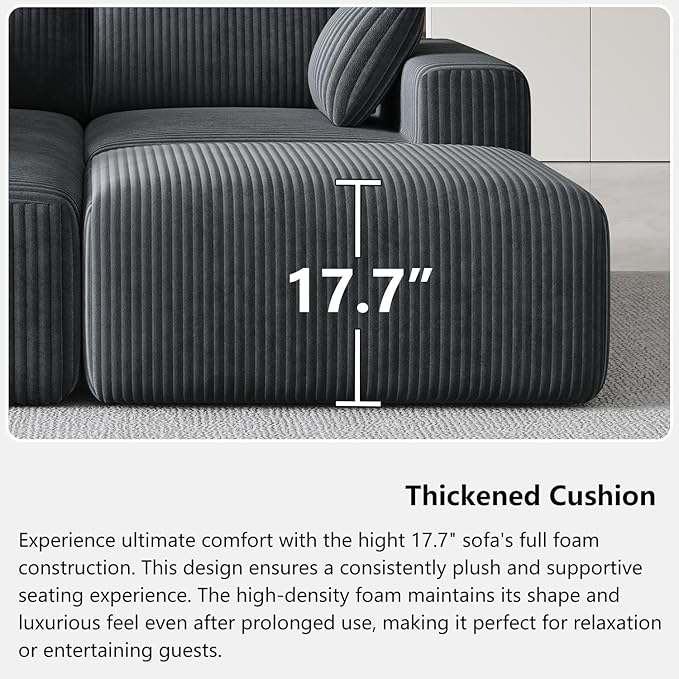 108 Cloud Couch Modular Sectional Sofa for Living RoomL Shaped Boneless Couch with Deep Seat ChaiseNo Assembly Required Foam Sleeper Sofa for ApartmentsPlush Corduroy Fabric Dark Gray