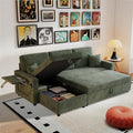 Rovibek 83 Convertible Sofa Bed Couch with Storage &amp USB Port – 4 in 1 L Shaped Sofa with Pull Out Couch Bed Side Table Cup Holder for Living Room Apartment Office Small Spaces Green