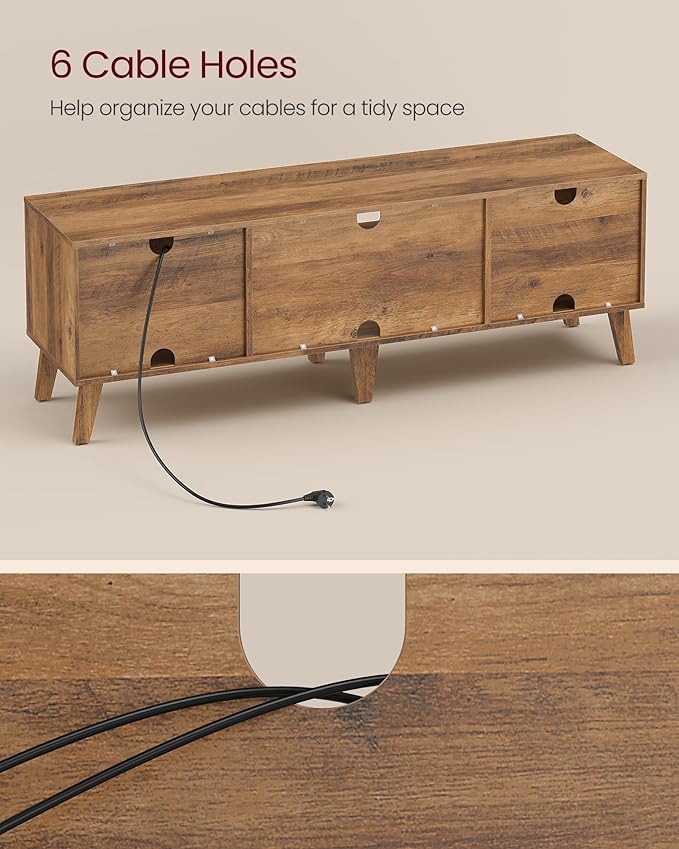 VASAGLE TV Stand with Charging Station for 65-Inch TVs Entertainment Center with LED Light 57.9-Inch Long Media Console Table Transitional Style for Living Room Bedroom Honey Brown ULTV560K01