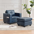 TYBOATLE Oversized Accent Chair with Ottoman Wide Chaise Lounge Chair Indoor Mid Century Modern Armchair with Pockets Leather Comfy Chairs for Bedroom Living Room Office (Blue)