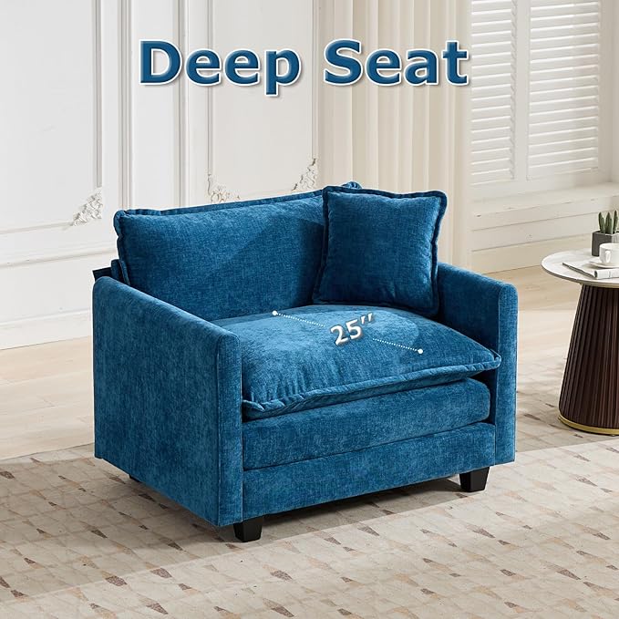 Sofa Couch for Living RoomModern Modular Sectional Sofa 1-Seat 42.1 Chenille Removable Memory Foam Sofa with 1 Throw Pillow for Bedroom ApartmentBlue
