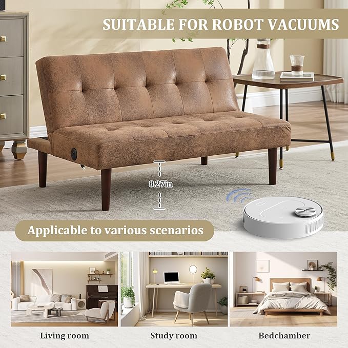 Anwick Convertible Futon Sofa Bed with Charging Port 45″ Folding Sleeper Sofa Adjustable Backrest Small Couch for Living Room Small Spaces Or Office Modern Loveseat (Coffee)