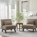Upholstered Armless Accent ChairModern Comfy Living Room Chairs with Wooden Legs&amp PillowsLounge Sofa Side Chair for Bedroom Farmhouse Reading (Dark Brown 2 PCS)