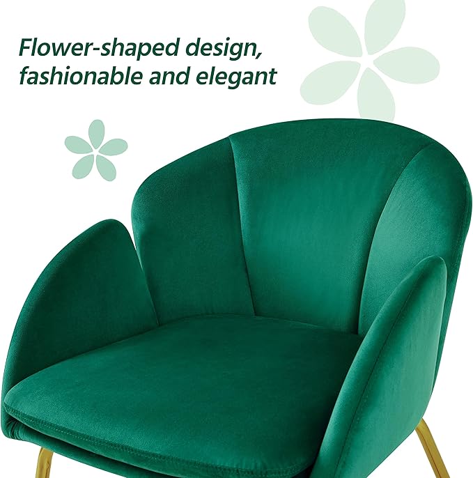 Yaheetech Flower Velvet Vanity Chair Modern Side Chair Armchair with Golden Metal Legs for Living Room/Dressing Room/Bedroom/Home Office/Kitchen Green